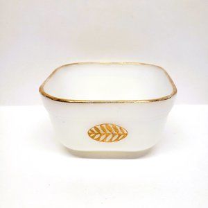 Vtg Fire King Dish Gold Gilt Leaf Anchor Hocking Milk Glass 4" Square Casserole